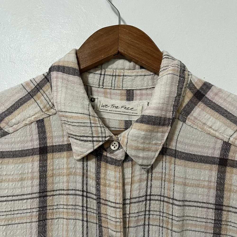 Free People Hidden Valley‎ Plaid Oversized Button Up Shirt Size M Boho Western